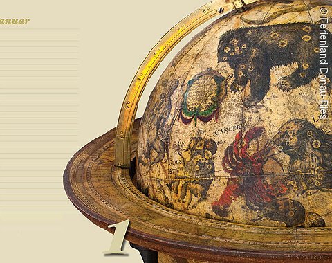 Kalenderblatt Januar Himmelsglobus im Heimatmuseum Oettingen
